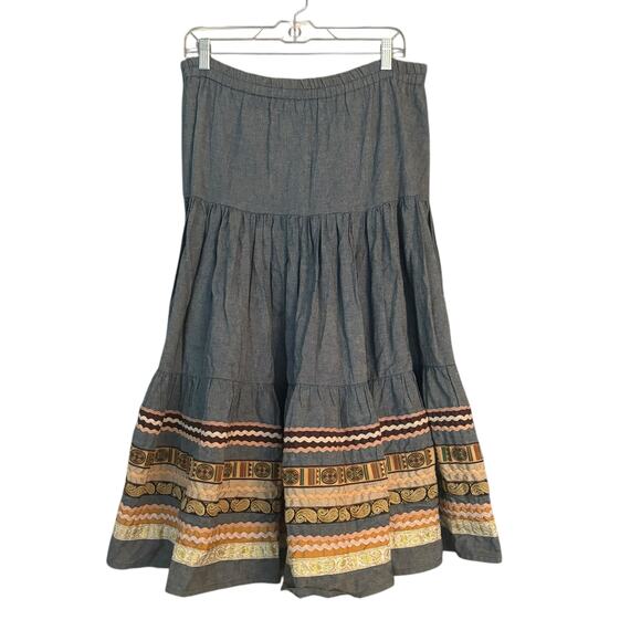 Western Full Layered Skirt A-Line Ribbon & Ric Rac Accents No Sz Tag Heavy Ranch